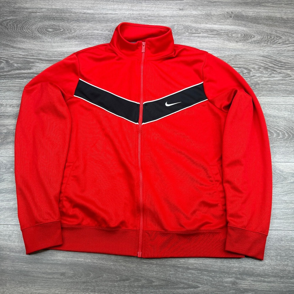 Nike Track Jacket Mens XL Red Black Colorblock Full Zip Side Swoosh Vintage Y2K